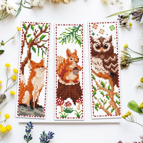 ACRNIGHEET 6 PCS Cross Stitch Bookmark Kit Animals Patterns DIY Stamped Embroidery Bookmark Kit DIY Bookmarks Crossstitch Kits Adul Stamped Embroidery Bookmarks with Instructions 11CT ACRNIGHEET