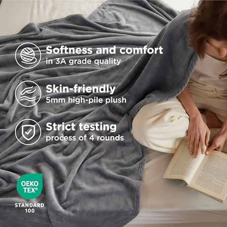 Bedsure GentleSoft Fleece Blanket Twin Size Grey - 300GSM Lightweight Plush Fuzzy Cozy Soft Warm Blanket for Bed, Sofa, Couch, Travel, Camping, 60x80 inches Bedsure