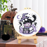 Crafmanoe Halloween Embroidery Kit for Beginners Adults, Skull Cat Stamped Cross Stitch Kit for Adult Beginner, Gothic Ghost Hand Embroidery Needlepoint Kits, 3 Set Embroidery Hoops and Video Tutorial
