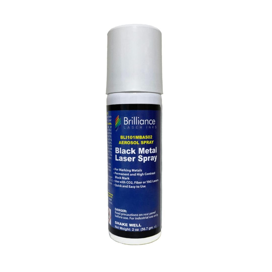Brilliance Laser Inks 2 Oz Aerosol Black Laser Marking Spray for High Contrast Metal Marks | Permanent and Durable Metals Ink for Fiber, YAG, Diode, and CO2 Laser Engraver BRILLIANCE LASER INKS