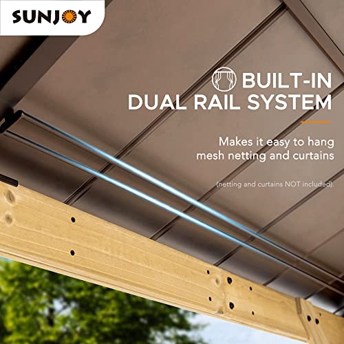 Sunjoy Hardtop Gazebo 13 x 15 ft. Upgrade Cedar Framed Wood Gazebo with Brown Steel and Polycarbonate Hip Roof Hardtop for Garden, Backyard Shade, Brown Roof + Natural Wood Frame Sunjoy