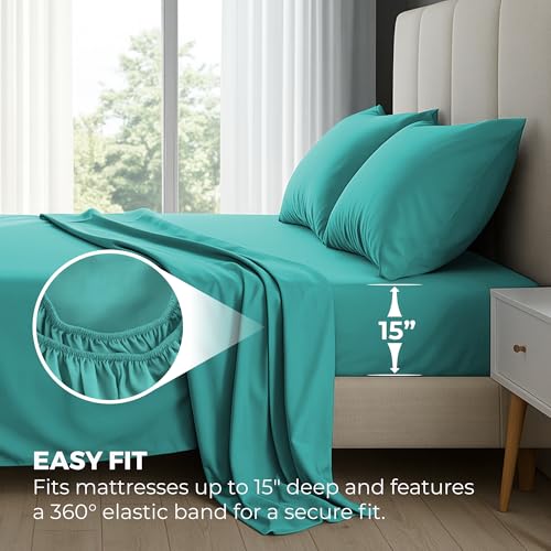 Pure Bedding Bed Sheets - King Sheet Set [4-Piece, Aqua] - Hotel Luxury 1800 Brushed Microfiber - Soft and Breathable - Deep Pocket Fitted Sheet, Flat Sheet, Pillow Cases Pure Bedding