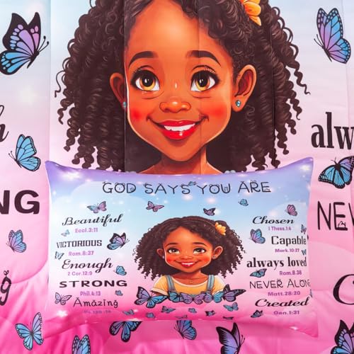 GRAT TIOC Black Girl Comforter Set Full Size for Kids,Black Girl Magic Bedding Set,God Says You are Christian Comforter for Bed Bedroom Sets GRAT TIOC