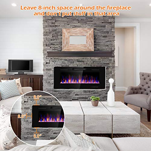 Tangkula 42 Inches Recessed Electric Fireplace, in-Wall & Wall Mounted Electric Heater with Adjustable Flame Color & Speed, Remote Control, Touch Screen, 750-1500W (42 Inches) Tangkula