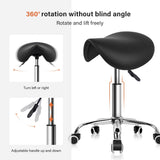 KKTONER Rolling Saddle Stool PU Leather Swivel Adjustable Rolling Stool with Wheels Salon Chair Black KKTONER