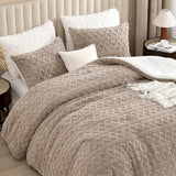 Andency Fluffy Sherpa Full Comforter Set, Super Soft Khaki Fleece Warm Bedding for Winter, Luxury Jacquard Boho Thick Fuzzy Plush Bed Set 3 Pieces(1 Shaggy Comforter, 2 Pillowcases) Andency