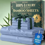 DECOLURE 100% Viscose Derived from Bamboo Sheets King Size - Luxury 6 Pc Naturally Cooling Sheets, Ultra Soft Bed Set - Deep 17" Pockets, Durable Double Stitching, Oeko Tex Standard (Light Blue) DECOLURE