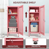 Metal Storage Cabinet, 39.37" H Small Pink Metal Locker Cabinets with Lockable Mesh Door and Handle, 2 Adjustable Shelves, 2 Pegboards & 6 Hooks for Home, Office, Bedroom, Kitchen, Assembly Required ANGELBECKE