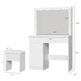 Haewon Makeup Vanity Desk with Lighted Mirror, White Vanity with Chair Power Outlet Drawers Cabinet, Dressing Table Set with 3 Lighting Modes for Bedroom Haewon