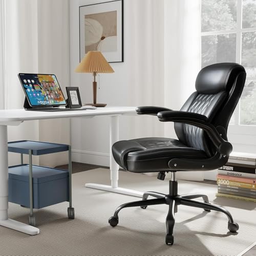 AnyGod Ergonomic Mid-Back Desk Chairs Comfy for Home Office with Flip-up Armrests, Lumbar Support, Adjustable Height and Swivel Rolling Wheels AnyGod