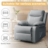 Korser Recliner Chair for Adults, Small Recliners for Small Spaces, Nursery Recliner with Adjustable Backrest, Manual Recliner with Cup Holders and Side Pockets, Chair for Living Room, Lightgrey