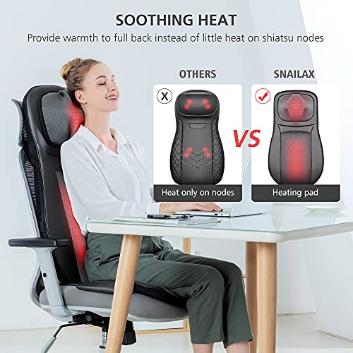 Snailax shiatsu Neck & Back Massager with Heat, Full Back Kneading Shiatsu or Rolling Massage, Massage Chair pad with Height Adjustment, Back Massager for Neck and Shoulder Snailax