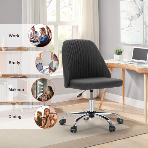 Sweetcrispy Armless Office Chair, Modern Fabric Home Office Desk Chairs with Wheels Adjustable Swivel Task Computer Vanity Seat for Small Spaces Sweetcrispy