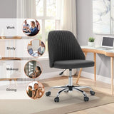 Sweetcrispy Armless Office Chair, Modern Fabric Home Office Desk Chairs with Wheels Adjustable Swivel Task Computer Vanity Seat for Small Spaces Sweetcrispy