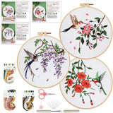 Ohcol 3 Sets Hummingbird Embroidery Kit for Beginners Needlepoint Kits for Adults Cross Stitch Kits with Clear Instructions,Easy Funny Stamped Bird Patterns Fabric Hand Crafts