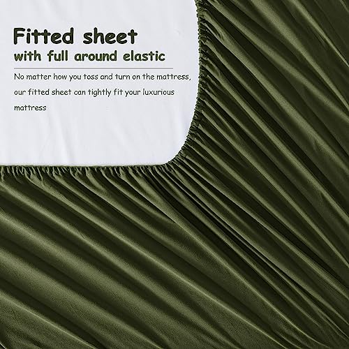Homiest Extra Deep Pocket Queen Size Sheets Set, 6 Pieces Soft Olive Green Sheets 18-24 Inch Deep Pocket Bed Sheets, Hotel Luxury 1800 Thread Count Microfiber Bed Set Fits Ultra Deep Mattress Homiest