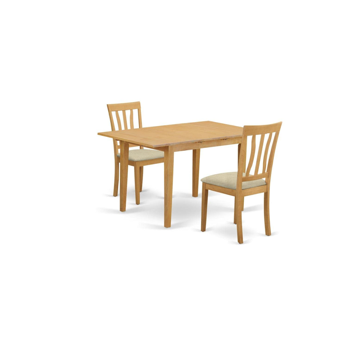East West Furniture NOAN3-OAK-C 3 Piece Kitchen Table Set Contains a Rectangle Dining Table with Butterfly Leaf and 2 Linen Fabric Dining Room Chairs, 32x54 Inch, Oak East West Furniture