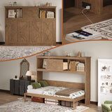 Harper & Bright Designs Twin Size Murphy Bed with Storage Drawer, Open Cabinets and Charging Station, Wood Color Harper & Bright Designs