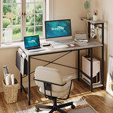 Bestier Gaming Desk with LED Lights, Computer Desk with 4 Tiers Reversible Shelves, 51.3 Inch Home Office Writing Desk with Side Storage Bag, Hooks and Height Adjustable Shelf (Retro Grey Oak) Bestier