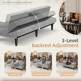 Shintenchi Futon Sofa Bed, Velvet Foldable Couch Reclining Sleeper w/Removable Armrests, Upholstered Loveseat w/Folding Cup Holders for Home, Office, Light Gray Shintenchi