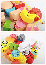 Lacing Farm Toy Wooden Block Set, Early Educational Toys String & Lacing Beads Games for Toddlers Kids Farm Animal Learning Play Set (16 Pieces) Newraturner