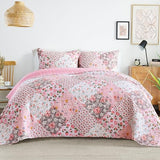 Whale Flotilla Patchwork Quilt Twin Size, Extra Soft Boho Floral Bedspreads for Bed Reversible Lightweight Twin Quilt Bedding Set Printed Coverlets with 1 Pillow Sham for All Seasons, Pink Whale Flotilla
