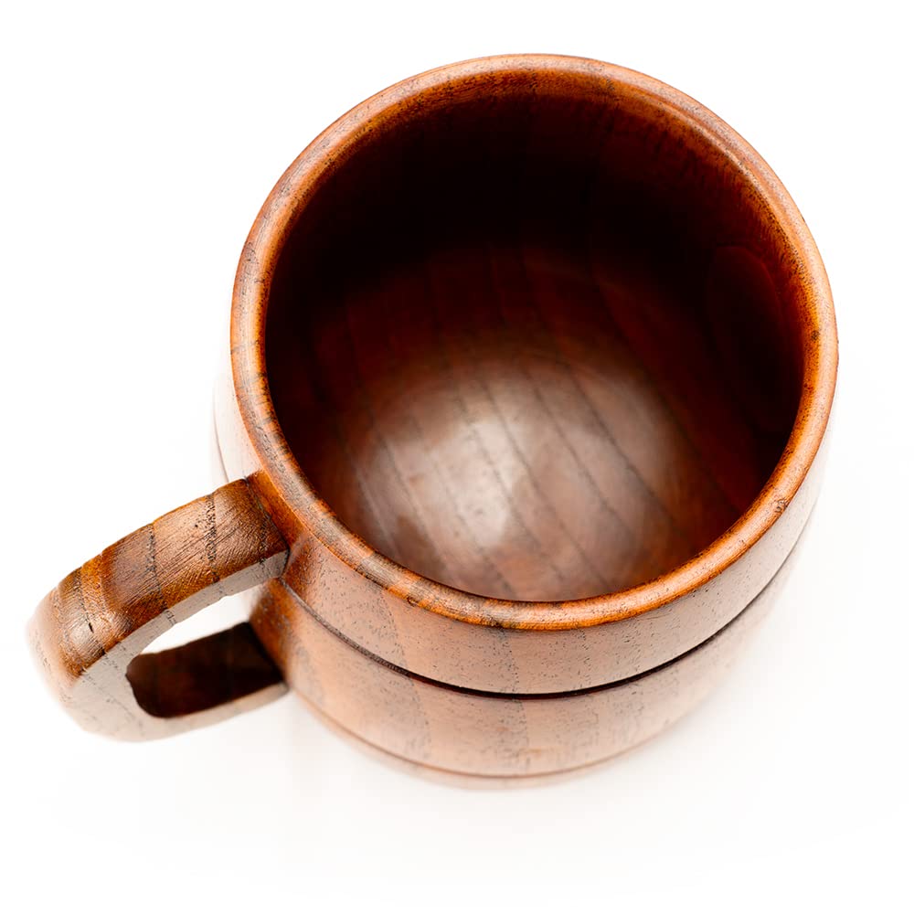 Wooden Mug with Handle | 12oz (350ml) Wood Drinking Cup for Beer, Coffee & Tea, Hot or Cold, Brown, LS-WC-1 - WoodArtSupply