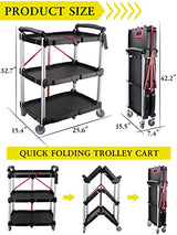 EBANKU Folding Collapsible Service Cart, Heavy Duty 3-Shelf Rolling Tool Cart, Supports Up to 150 lbs for Warehouse Storage, Garage, Cleaning EBANKU