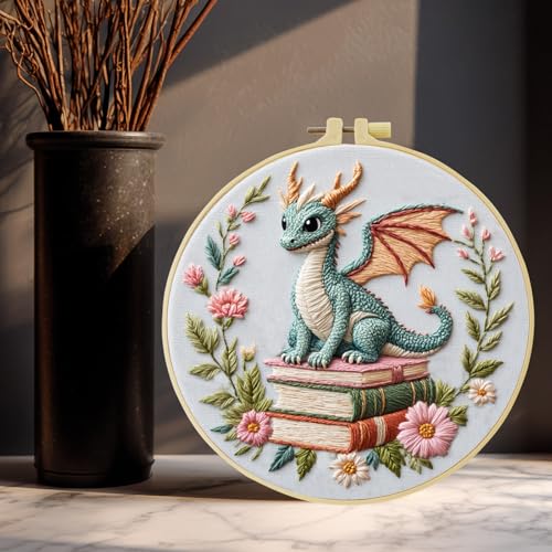 JOZYSH Black Dragon Handmade DIY Embroidery kit,Suitable for Adult Beginners,Includes Embroidery Cloth, Instructions, Embroidery Frame and Needle and Thread, Suitable for Holiday Gifts (Dragon1)