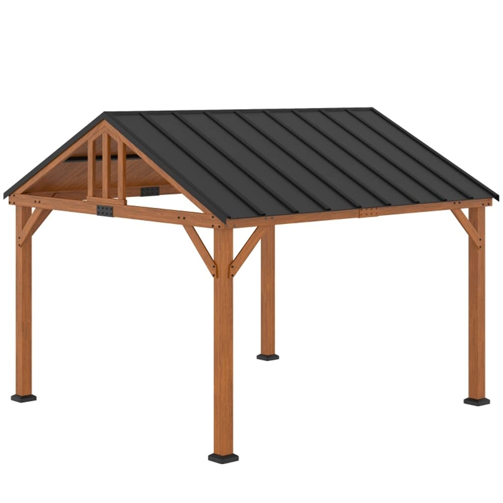 GAELOP DFHBFG 12' x 11' hardtop gazebo with wood frame and waterproof asphalt roof, gazebo canopy for garden, patio, backyard