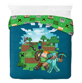 Jay Franco Kids Duvet Cover Set – 3 Piece Super Soft Bedding with Sham Pillowcase, Cover ONLY Comforter Not Included, Blue - Minecraft, Full Jay Franco