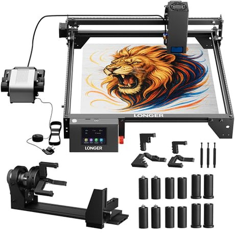 LONGER Laser Engraver Ray5 20000mW Engraver Machine with Air Assist Kit DIY CNC Laser Cutter Tool for Metal Glass Wood Working Area 15.7 "x15.7" with 4-in-1 Rotary Roller Kit Longer