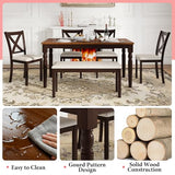 AMERLIFE 6-Piece Farmhouse Dining Table Set, 60” Solid Wood Table with 4 Upholstered Chairs & Bench, Comfortable Seating for 6, for Kitchen or Dining Room, Brown & Black Finish AMERLIFE