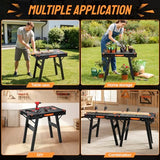 TLGREEN Folding Work Table,2 Pack,Express Portable Workbench Set of 2, Lightweight Workbench with Clamps Dogs, Clamps,Power Strip,for Garage,Table Saw,Home,Workshop,330lbs Load Capacity TLGREEN