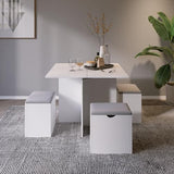 Mondeer 5-Piece Dining Table Set, Small Kitchen Table Set with 4 Stools Compact Space-Saving for Dining Room Kitchen Modern (White and Grey) Mondeer