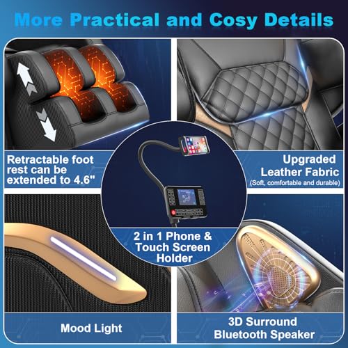 NAGLIFOR Massage Chair Full Body, Zero Gravity Massage Chair 2026 for Back Fatigue with 10 Fixed Rollers, Heating, Airbags, Phone Controller, Bluetooth Speaker, Nightlights for Living Room, Bedroom NAGLIFOR