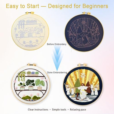 GooStryxen Green Plant Embroidery Kit for Adults, Needlepoint Kit for Beginners with Hoop, Threads & Tools, Botanical DIY Needlepoint for Home Decor GooStryxen