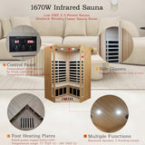 LTCCDSS 2-3 Person Infrared Sauna, Far Infrared Saunas for Home Low EMF Indoor Home Sauna Spa with Tempered Glass Door, Hemlock Wooden Corner Sauna Room,1670W/120V, Bluetooth Speaker, 2 Reading Lamps LTCCDSS