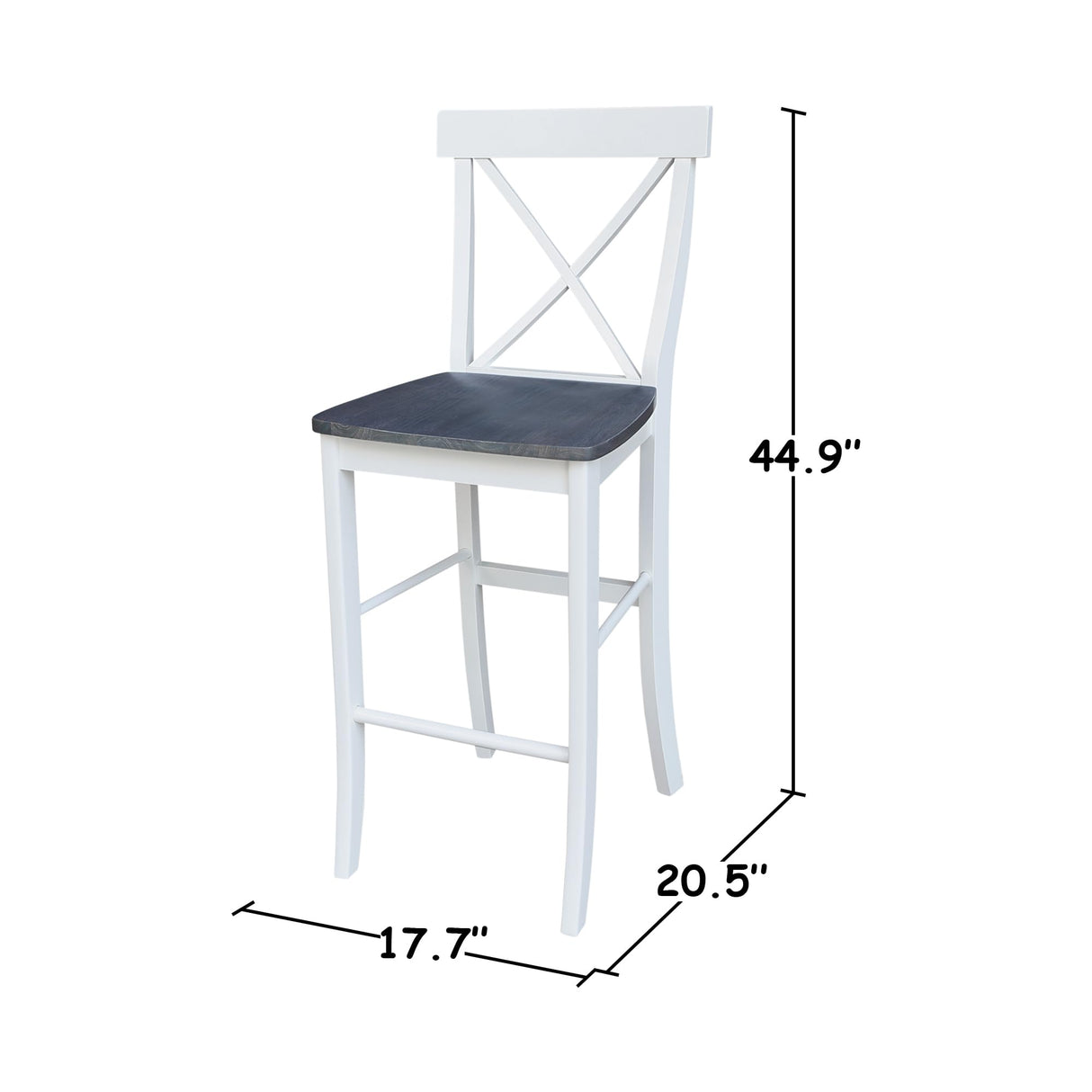 IC International Concepts X-Back BarHeight Stool-30 Seat Height Stool, 30 Inches, White/Heather Gray IC International Concepts