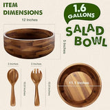 Tidita 12" Salad Bowl Set with 2 Wooden Hands - Large Acacia Wood Serving Bowl with Serving Utensils - Big Mixing Bowl for Fruits, Salad,Pasta for Kitchen Counter (12" Diameter x 4.5" Height) Tidita