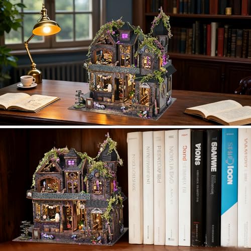 DIY Miniature House Kit, Dollhouse Magic City Gothic Witch House for Adults to Build, Birthday/Christmas Day Gift for Family and Friends, Prefab Tiny Home with LED Lights,Magic Castle