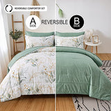 WONGS BEDDING Botanical Comforter Set Full, 7 Pieces Floral Reversible Bed in a Bag Green Leaves Bedding Set Soft Microfiber Full (1 Comforter,2 Pillowcase,2 Pillow Shams,1 Flat Sheet,1 Fitted Sheet) WONGS BEDDING