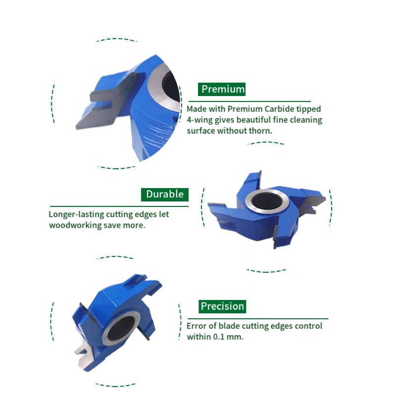 CO-CUTTNER Shaper Cutters 4-Wing Lock Miter 45-Deg, Customizable Wood Thickness from 5/8" to 2 inch with Bore 3/4" 1" 1-1/4" Heavy-Duty - WoodArtSupply