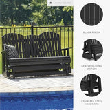 Signature Design by Ashley Hyland Wave Modern Weather Resistant HDPE Outdoor Glider Loveseat with Drop Down Table and 2 Cup Holders, Black Signature Design by Ashley
