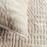 WDCOZY Velvet Twin Size Quilt Set - Beige Striped Pick Stitch Soft Lightweight Bedspread, Neutral Channel Farmhouse Country Rustic Coverlet, Modern Bedding Warm Thin Comforter, 3 Pieces WDCOZY