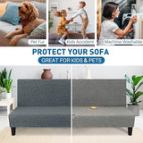MAXIJIN Waterproof Futon Cover Full Size Washable Armless Sofa Bed Couch Cover Stretch Jacquard Futon Slipcovers Furniture Protector with Non-Slip Elastic Bottom (67"-82", Dark Gray) MAXIJIN