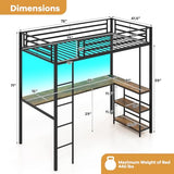 Giantex Twin Loft Bed with L-Shaped Desk, Metal Loft Bed Frame with LED Lights, Charging Station & 3 Storage Shelves, Safety Guardrail & Ladder, Loft Bed for Teens Juniors, No Box Spring Needed, Black Giantex