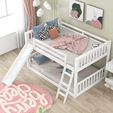 Harper & Bright Designs Floor Low Bunk Bed Full Over Full with Slide and Ladder, Solid Wood Bunk Beds Frame for Saving Space, White Harper & Bright Designs