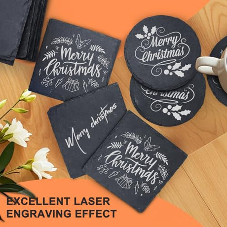 24 PCS Slate Drink Coasters, Cymuber 4 Inch Black Coasters Stone Cup Coaster Bulk Set, Laser Engraving Blanks Handmade Coaster for Halloween, Christmas, Home Decor Drink Bar Kitchen Gifts Cymuber