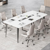 LITTLE TREE 8FT Conference Room Table, 94.48L x 47.21W x 29.52H Boat Shaped Meeting Table, White&Black LITTLE TREE